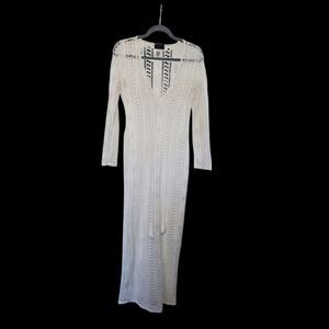 Hot Miami Styles HMS Sheer Mesh White Maxi Dress Swim Cover Up, Size Small